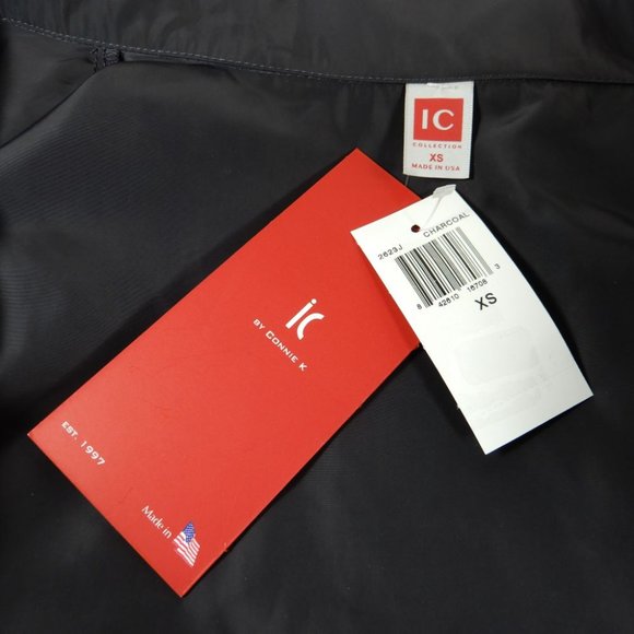 IC COLLECTION Layering Asymmetrical Crop Jacket XS Charcoal Grey 3/4 Sleeve NEW - Picture 7 of 7